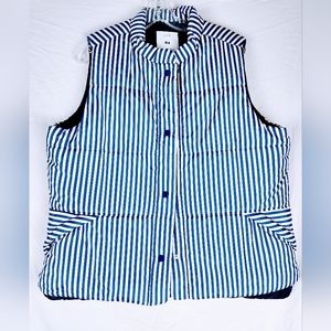 Free Assembly Vest Insulated Striped Pockets Puffer Design Large Nautical Blue
